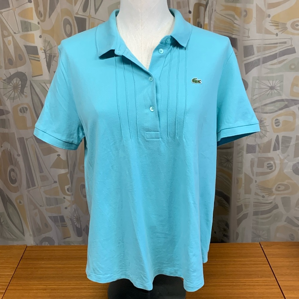LACOSTE Women’s Pleated Front Light Blue Cotton SS Polo